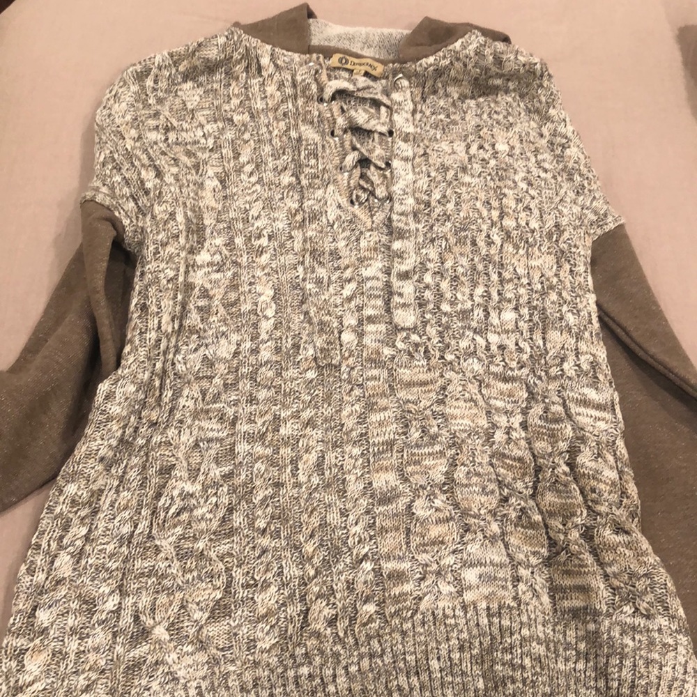 DEMOCRACY: lace up hoodie pullover sweater Size S